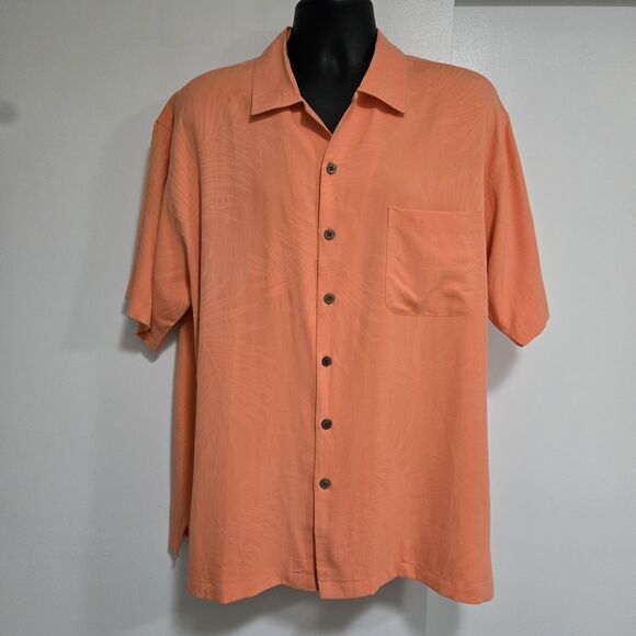 Tommy Bahama Sz XL Orange 100% Silk‎ Monochromatic Bamboo Patterned Button Shirt - Picture 1 of 6